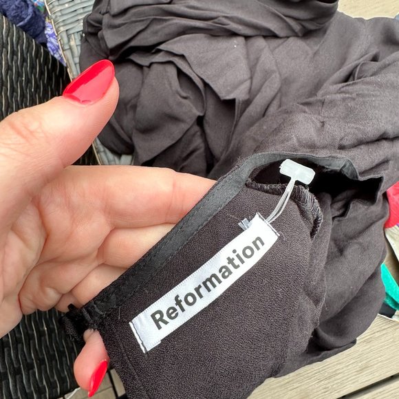 Reformation Benny Cut-out Waist Midi Dress Black Flared Flounce Sleeves Sz 12 - Picture 2 of 11